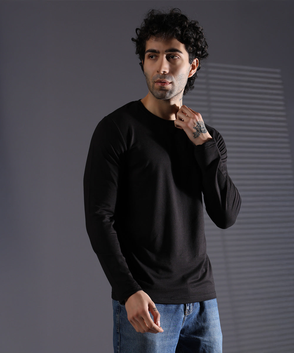 Naturefab Men's Organic Bamboo Full sleeve Terry Tshirt Black-2