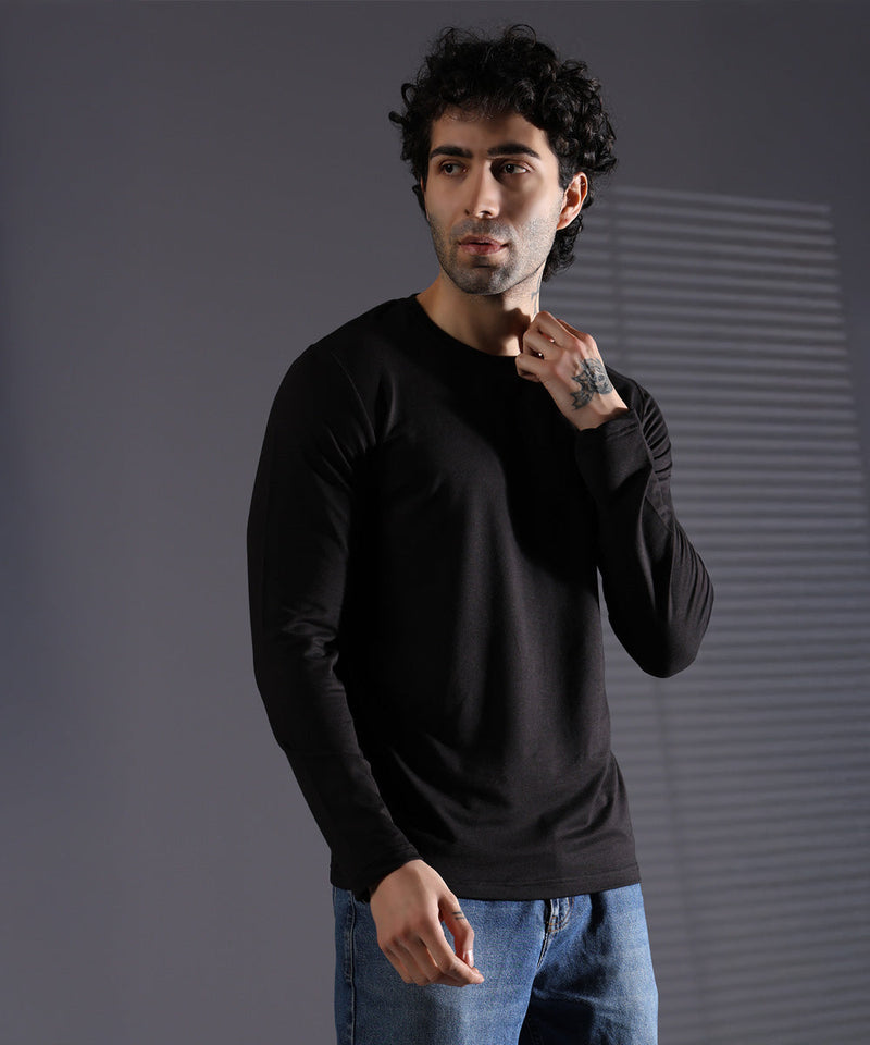 Naturefab Men's Organic Bamboo Full sleeve Terry Tshirt Black-2