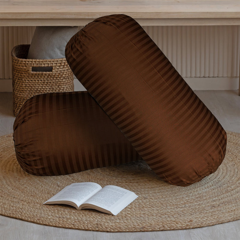 Breton Slumber - Satin Stripe Bolster Cover (Brown)-1