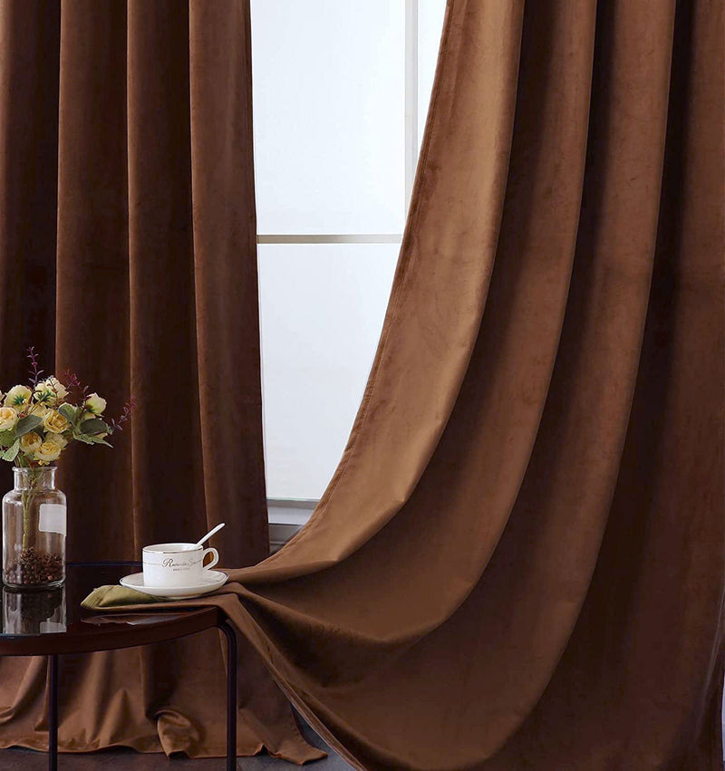 Fort Royal - Rod Pocket Velvet Curtain (Brown)-2