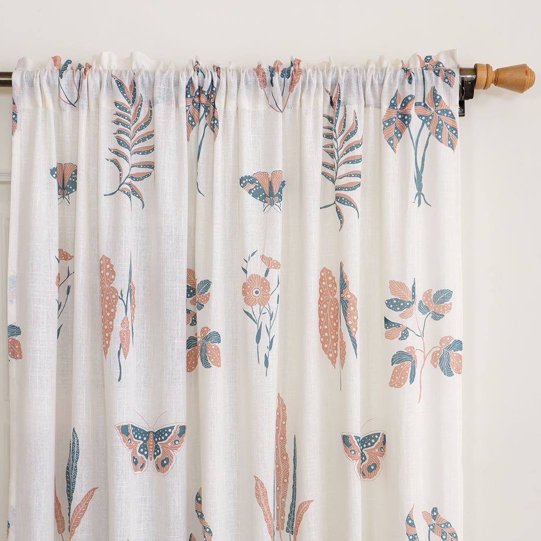 White Lunaria Garden Rod Pocket Printed Sheer Curtain-2