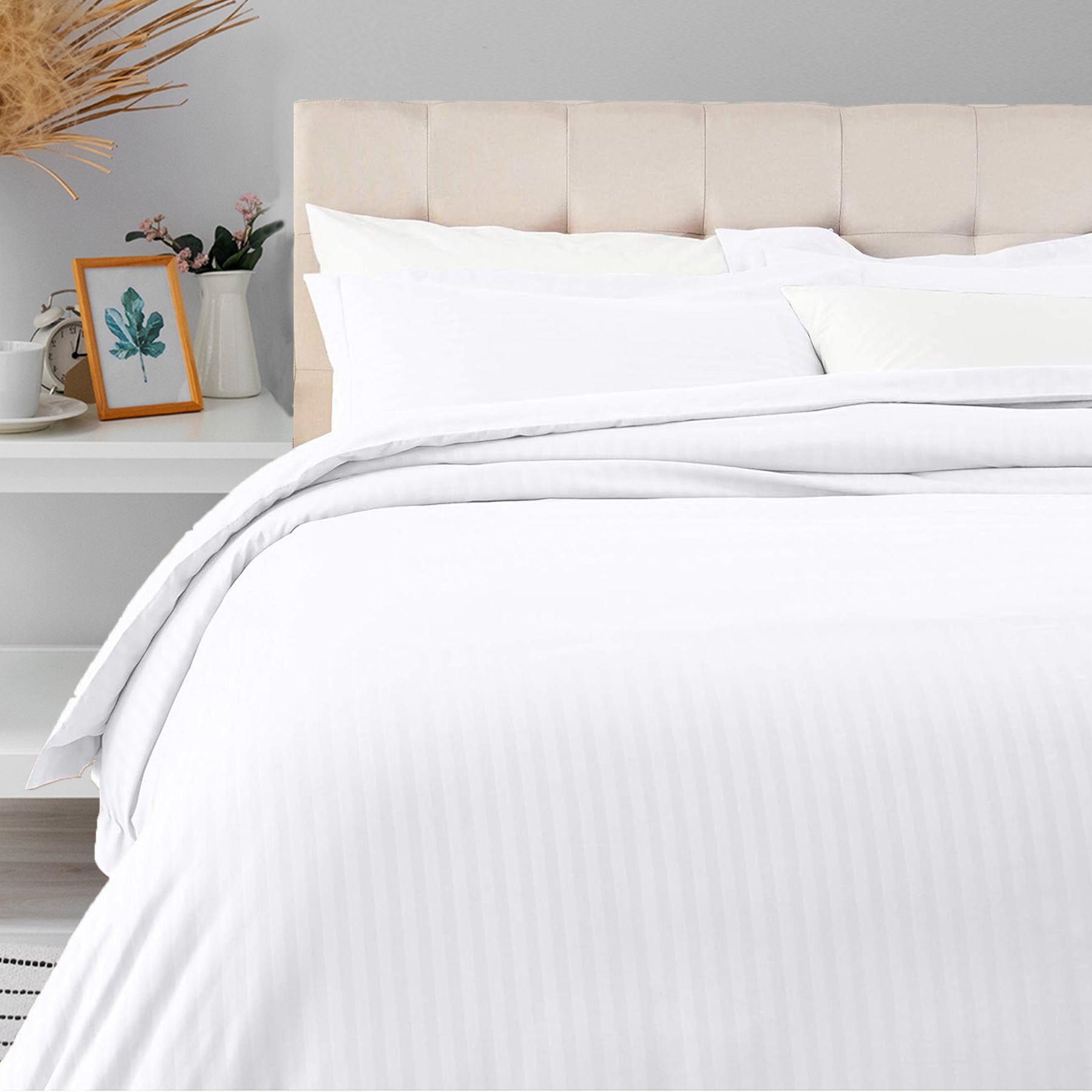 Breton Mellow - Satin Striped Duvet Cover (White)-1