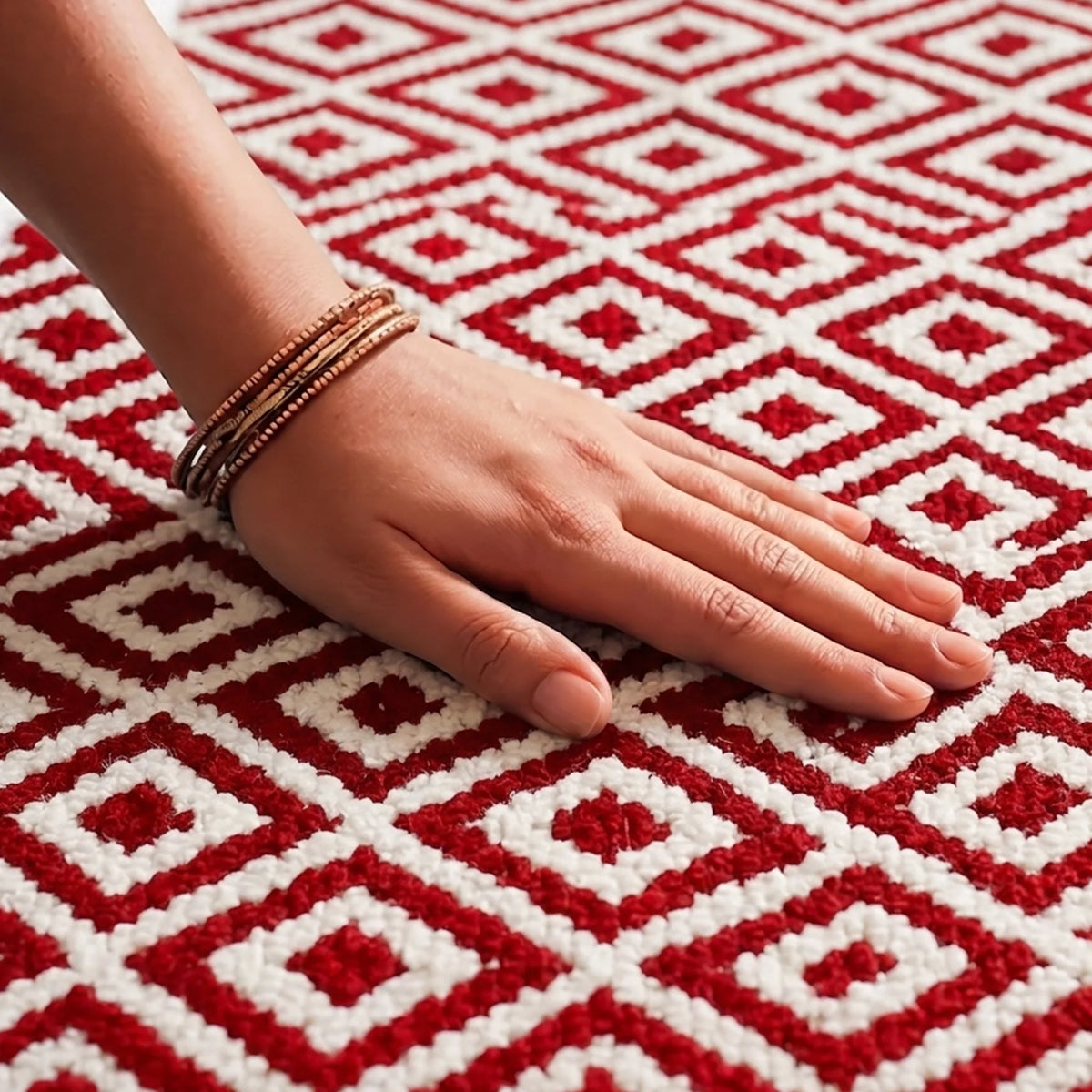 Tessitura Confetti - Diamond Cotton Rug (Red & White)