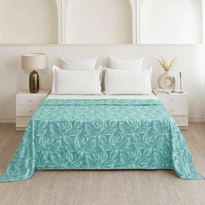 Imprimer Lilac - Leaf Printed Dohar Blanket (Aqua Blue)-1