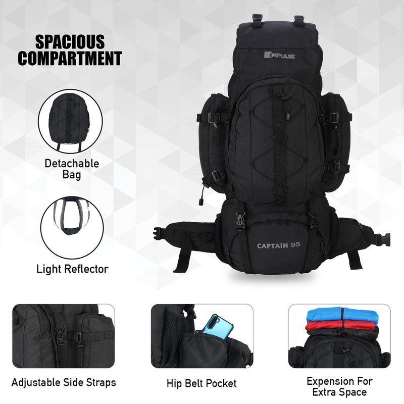 95 Litres Impulses Impulse Captain Black Trekking bag-2