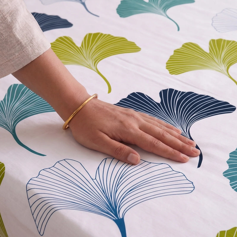 Imprimer Ginkyo - Floral Printed Bedsheet (Blue & Green)-2
