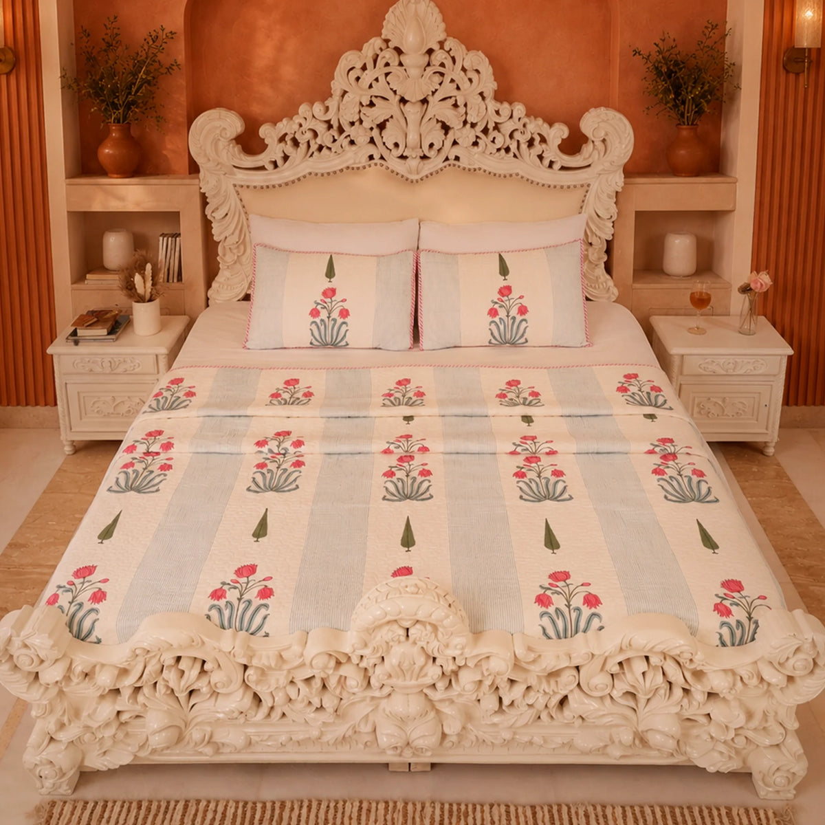 Floral Empress - Handblock Bedcover-4