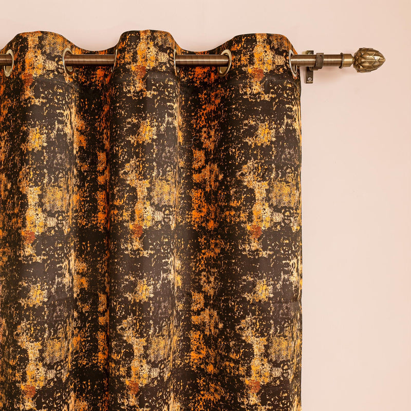 Imprimer Abstract - Digital Printed Blackout Curtain (Black & Mustard)-2