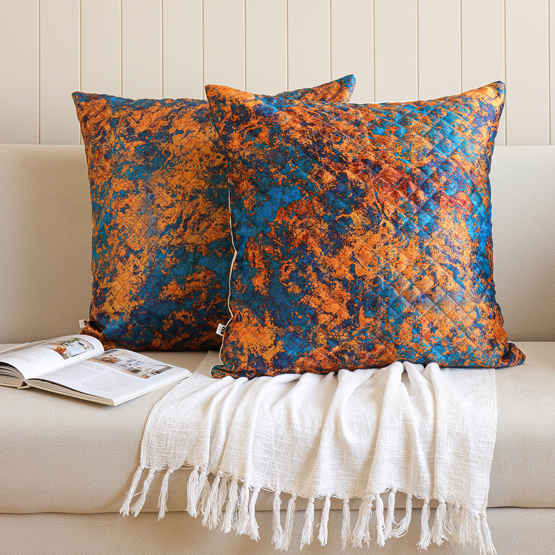 Abstract Pattern Quilted Cushion Cover (Turquoise & Mustard)-7