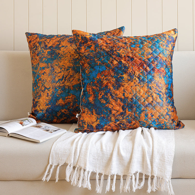 Abstract Pattern Quilted Cushion Cover (Turquoise & Mustard)-7
