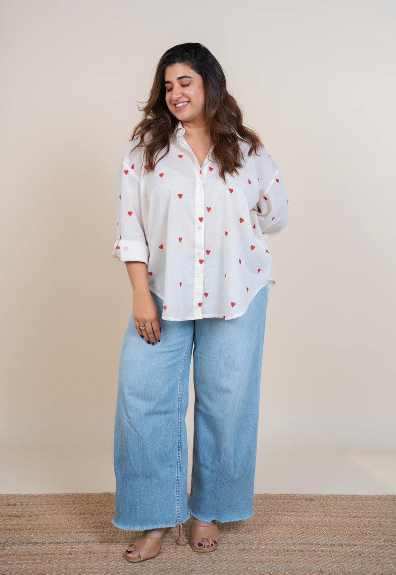 Ruhi White Handblock Print Cotton Straight Shirt