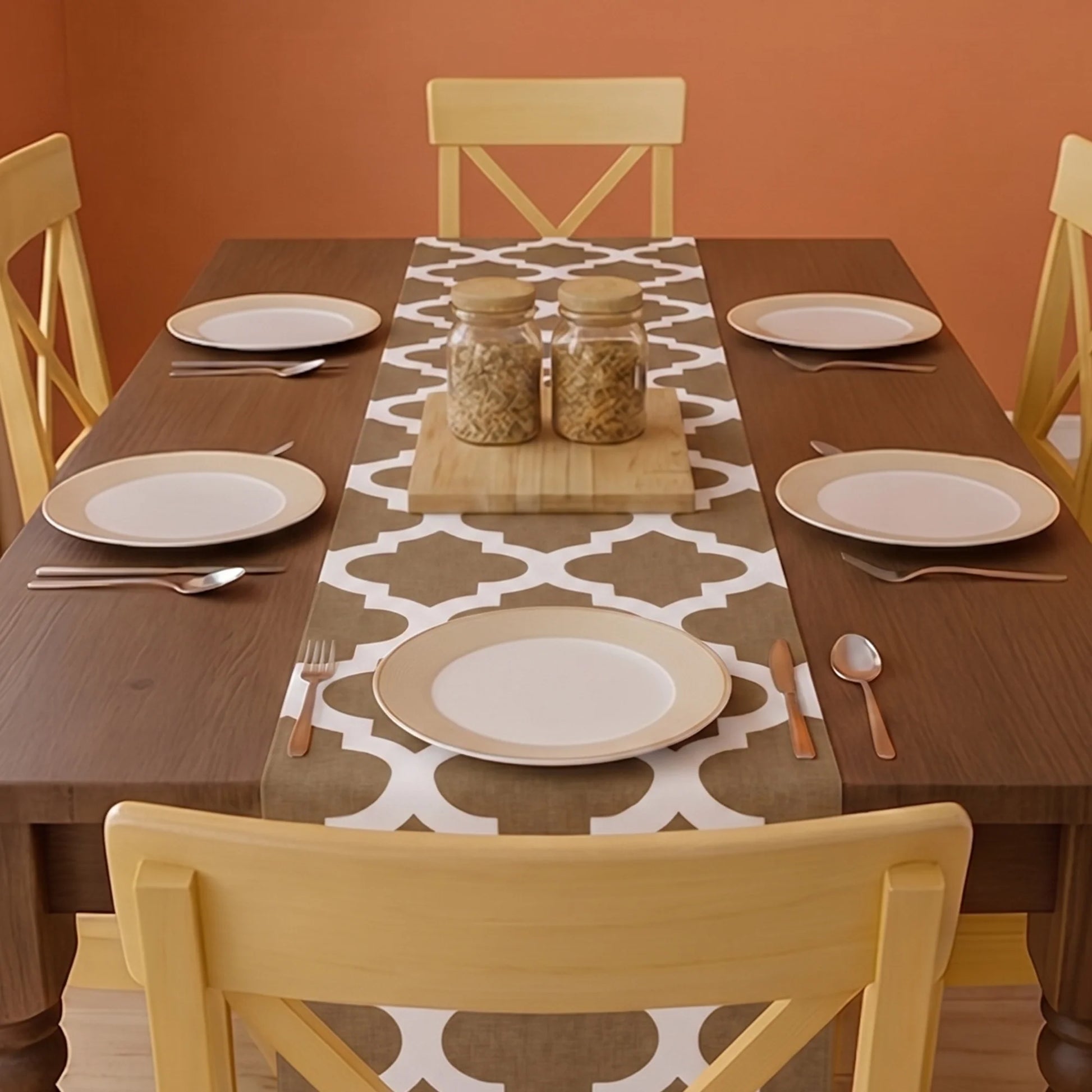 Imprimer Quatrefoil - Printed Dining Table Runner (Grey)-2