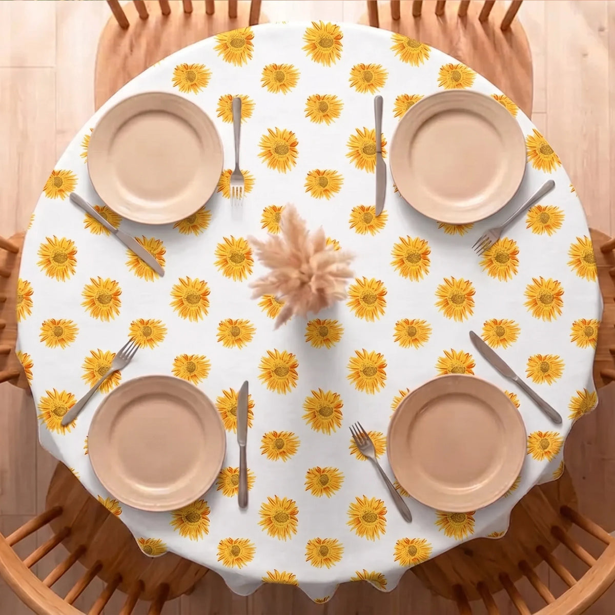 Cotton Sun Flower Print Dining Table Cover (Multicolor)-5