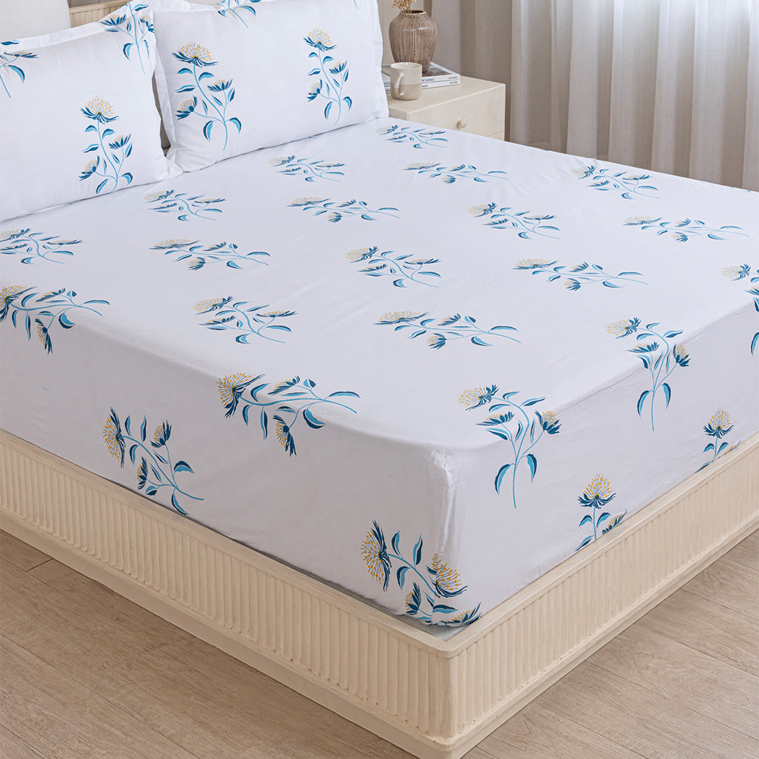 Wild Grace Flower - Floral Fitted Sheet (Turquoise & Blue)-2