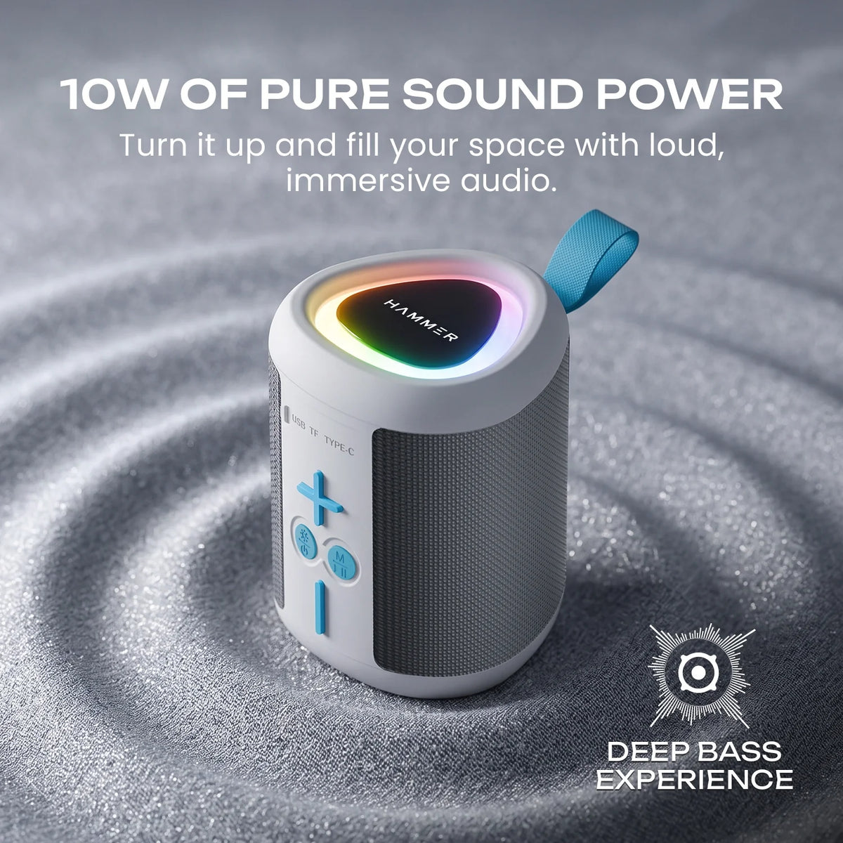 HAMMER Smash 2 10W Bluetooth Speaker, USB/TF/FM, TWS Function, Multi-Color LED Modes (White)-2
