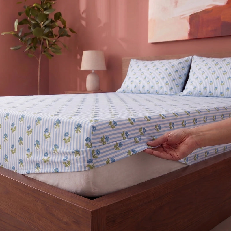 Soft Serenade - Floral Fitted Sheet (Blue)-2