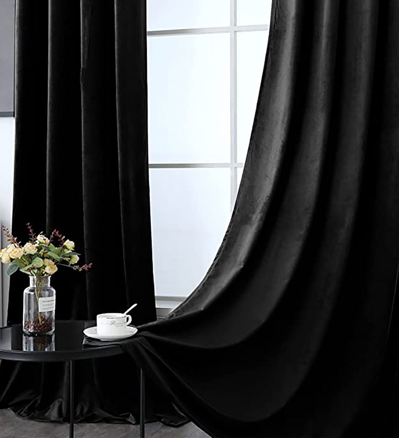 Fort Royal - Rod Pocket Velvet Curtain (Black)-3