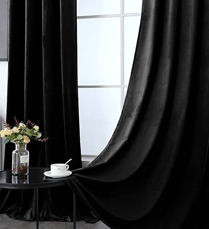 Fort Royal - Rod Pocket Velvet Curtain (Black)-3