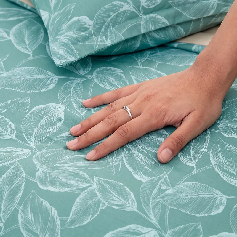Imprimer Lilac - Leaf Printed Duvet Cover (Aqua Blue)-2