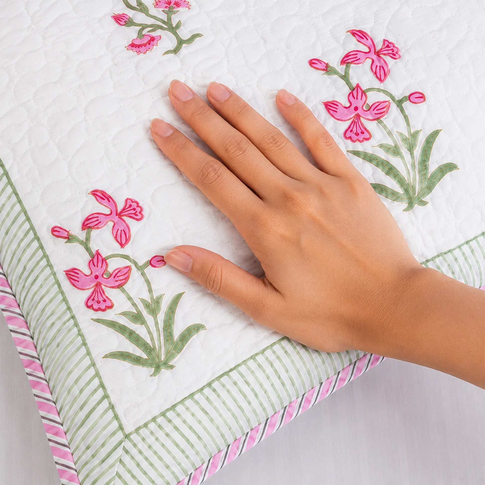 Floral Pink Quilted Pillow Covers-2