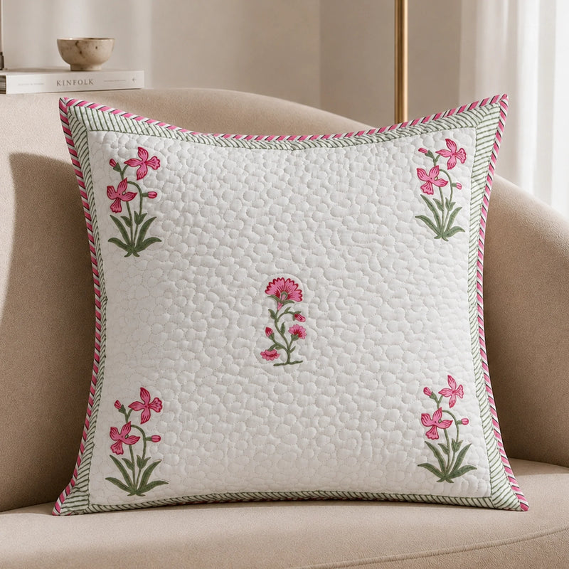 Ombre Orchid - Hand Block Print Quilted Cushion Cover (Pink)-6