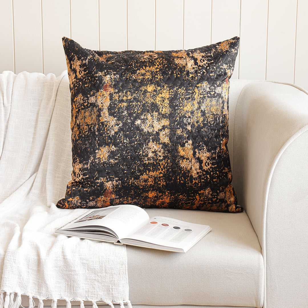 Abstract Pattern Quilted Cushion Cover (Black & Mustard)-7