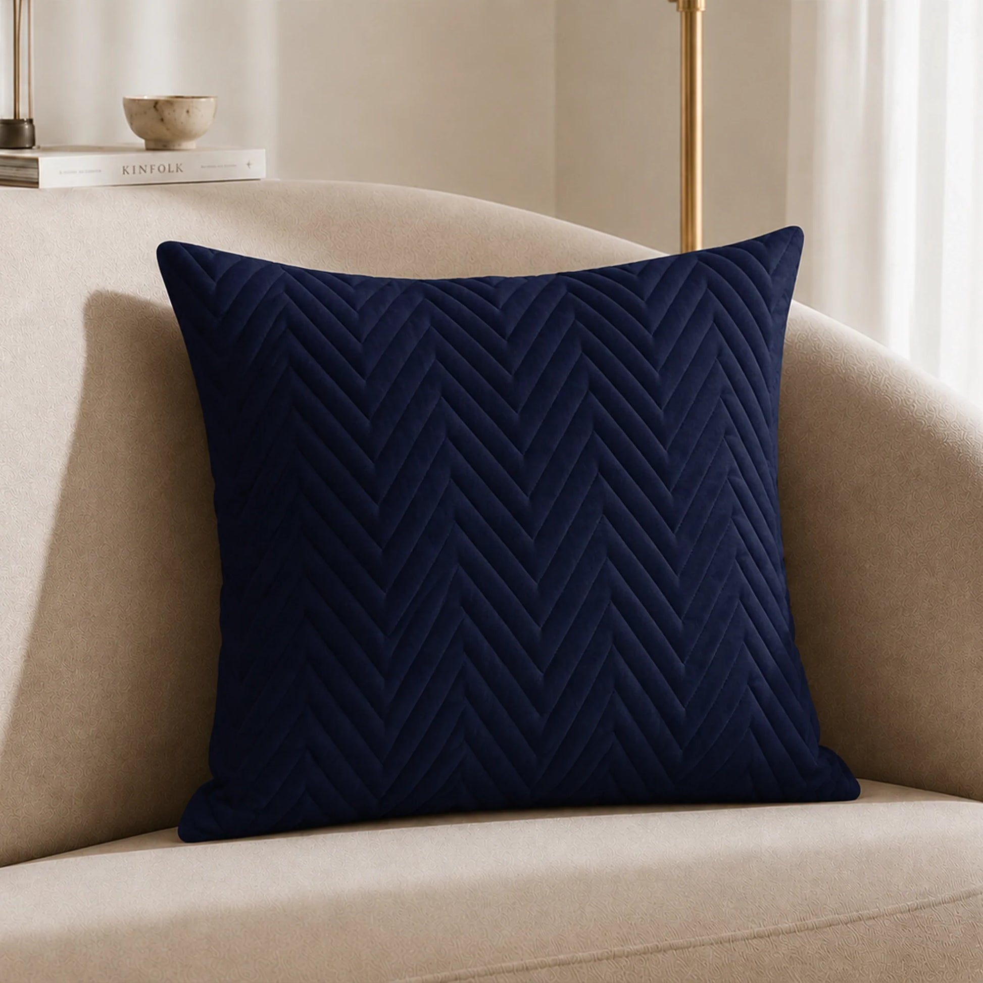 Fort Sawtooth - Quilted Velvet Cushion Cover (Navy Blue)-2