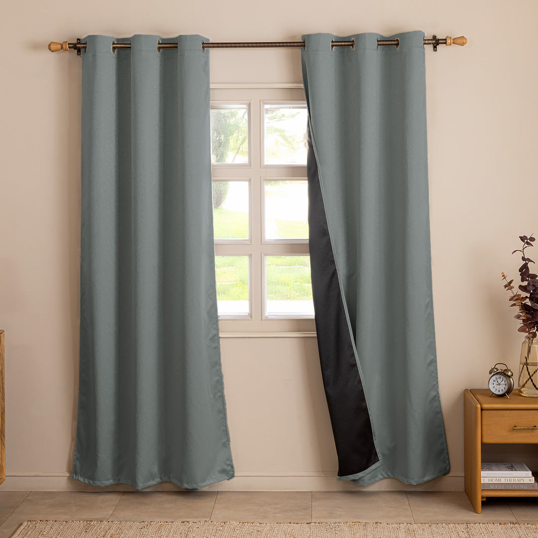 Fort Essential Abstract - Eyelet Black Backing Blackout Curtain (Grey)