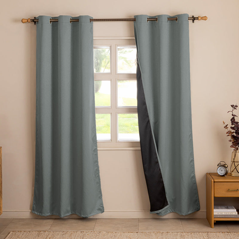 Fort Essential Abstract - Eyelet Black Backing Blackout Curtain (Grey)-1