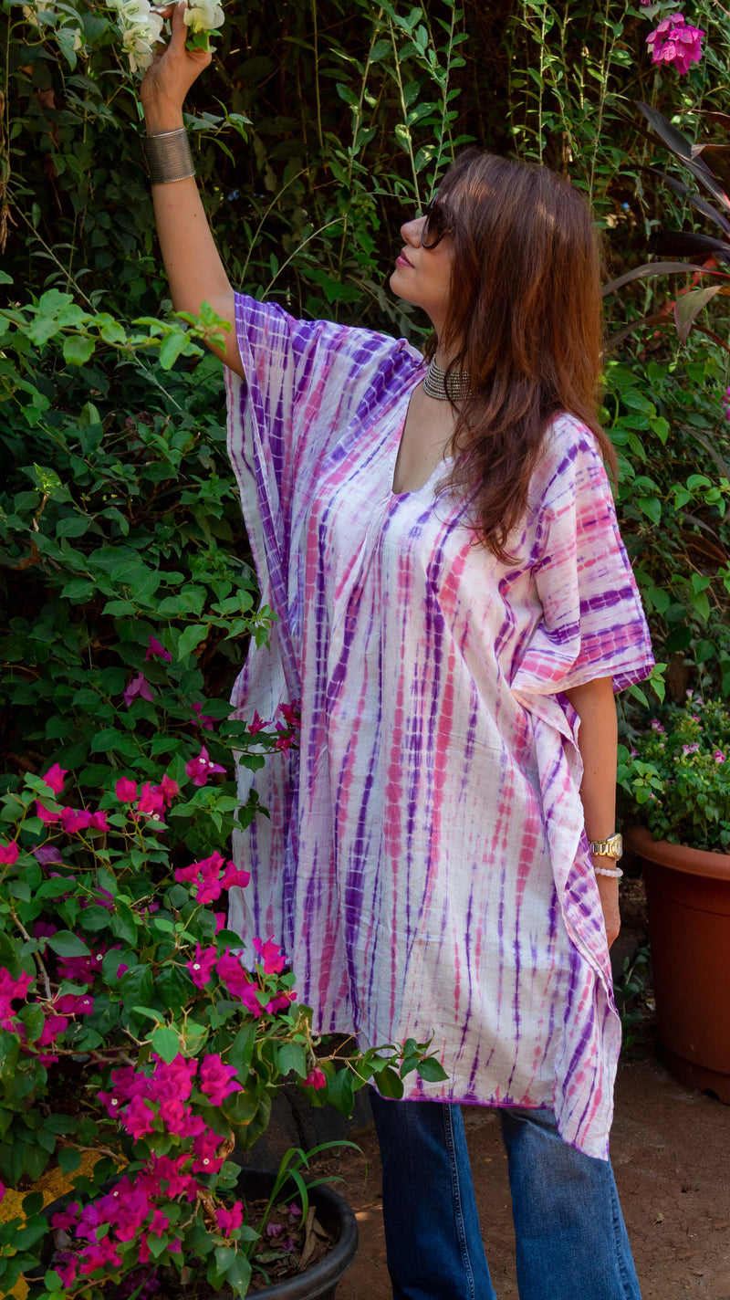 Tie-dyed Cotton Mul Kaftan tunic/dress · Bubble Gum-3