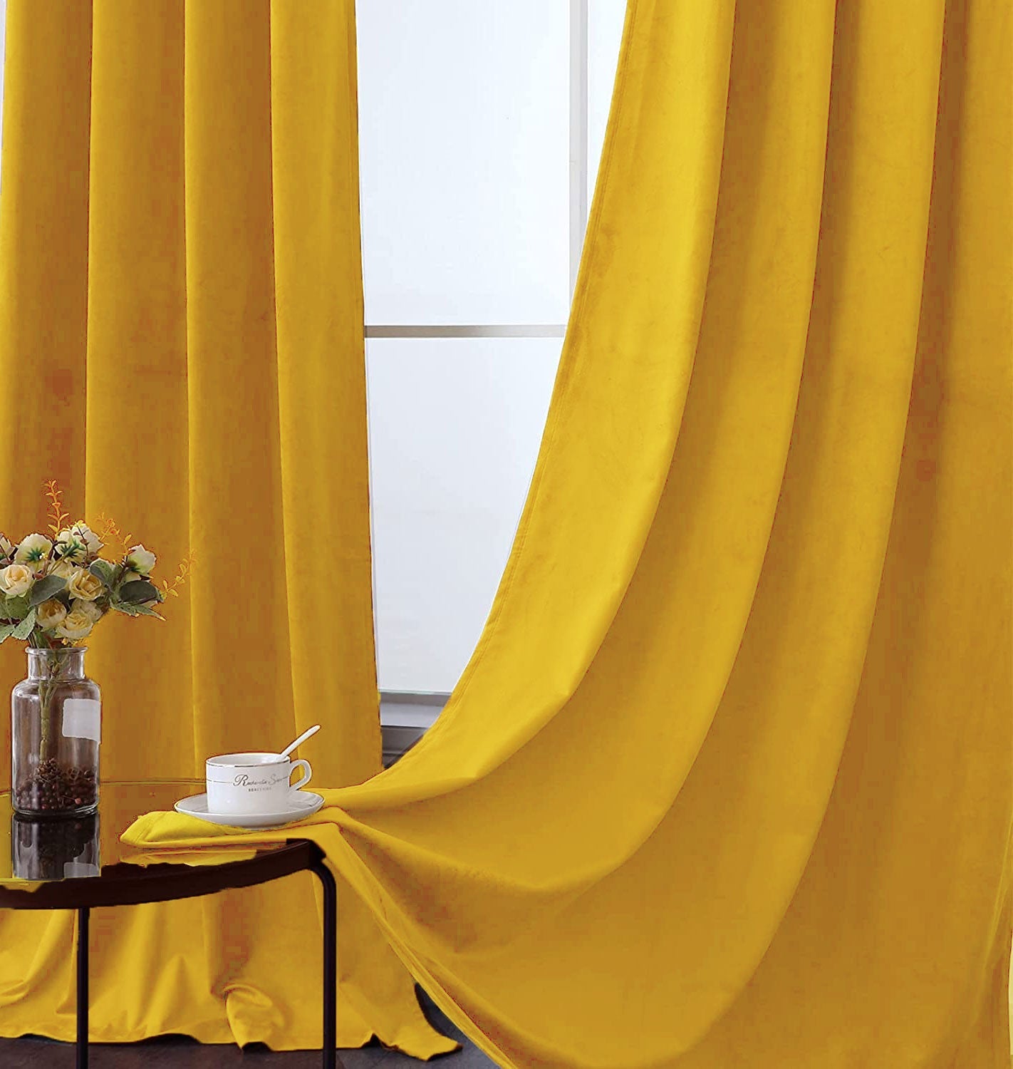Fort Royal - Rod Pocket Velvet Curtain (Yellow)-2