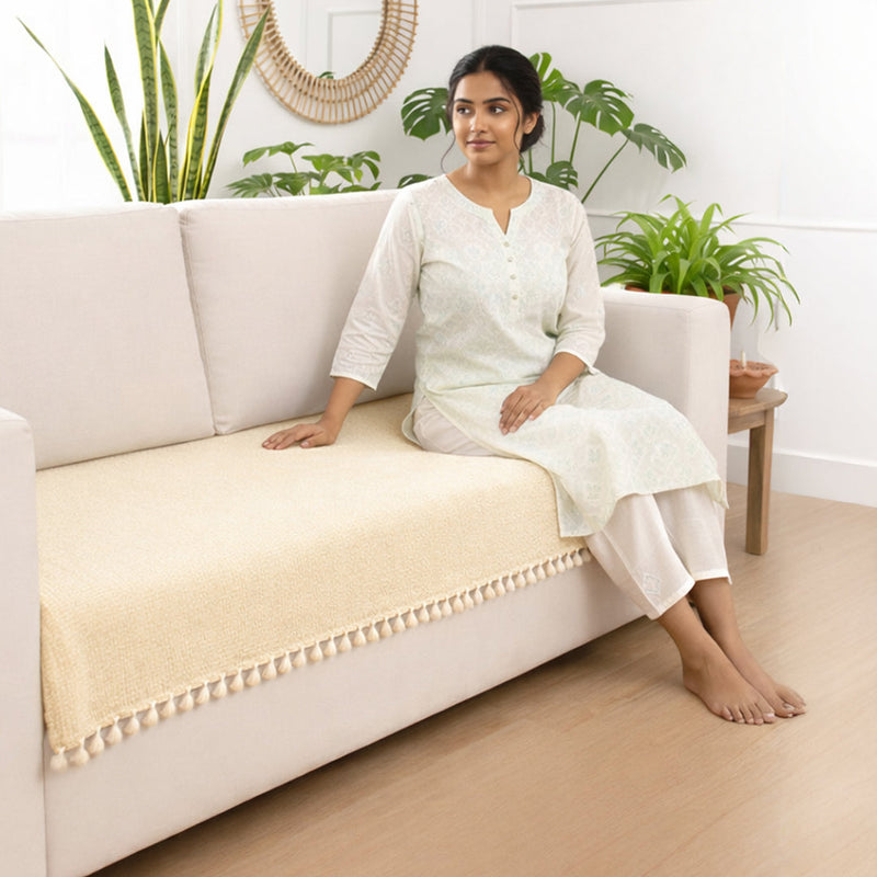 Chenille Solid Beige Sofa Cover-4