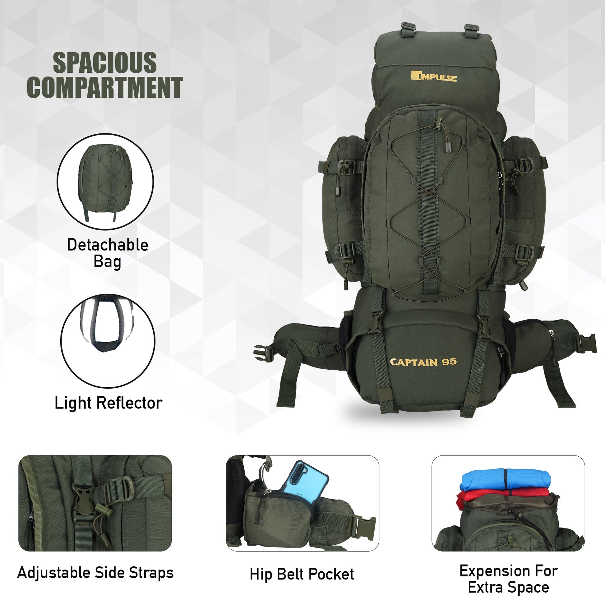95 Litres Captain Green Trekking bag-2