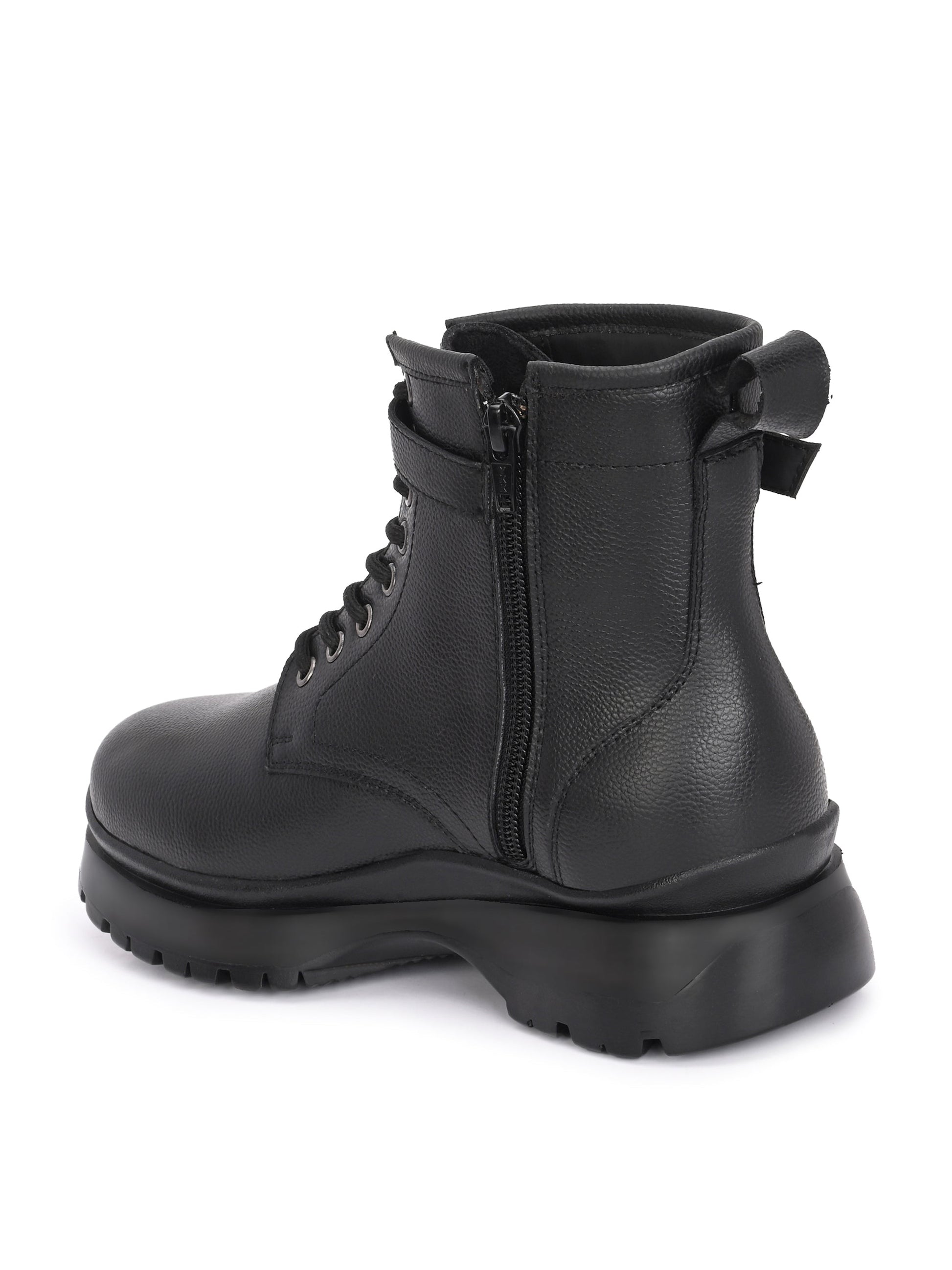 El Paso Women Black Faux Leather Casual Lace Up Boots-6