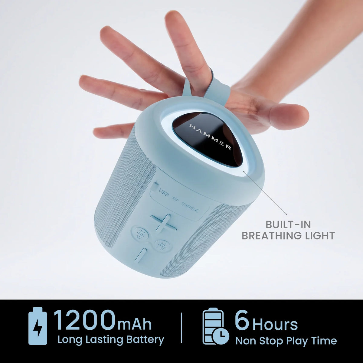 HAMMER Drop 2 8W Bluetooth Speaker, USB/TF/FM, TWS Function, Bluetooth V6.0, Type C Charging (Blue)-2