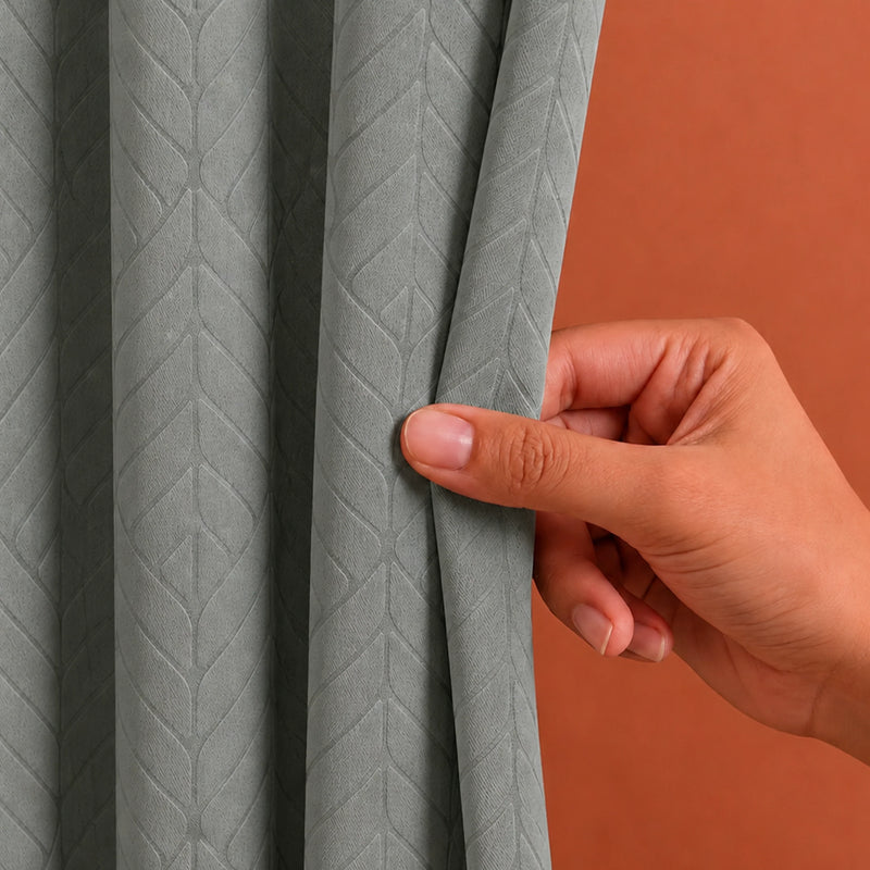 Fort Essential Embossed - Rod Pocket Black Backing Blackout Curtain (Grey)-2