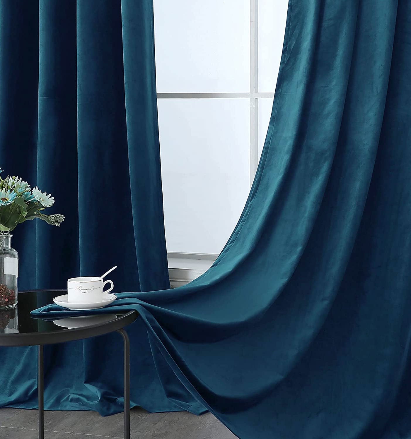 Fort Royal - Rod Pocket Velvet Curtain (Blue)-2