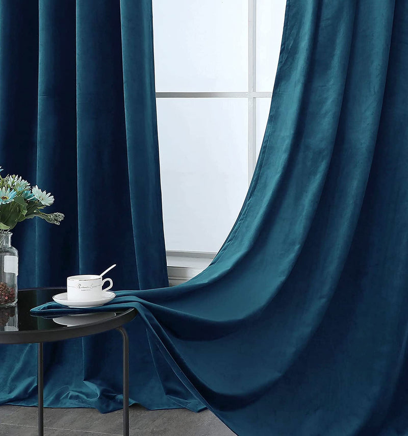 Fort Royal - Rod Pocket Velvet Curtain (Blue)-2