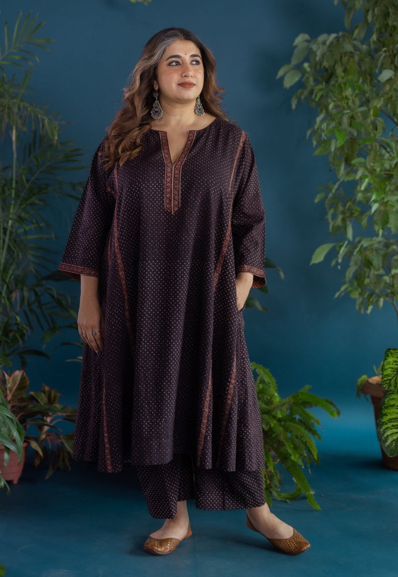 Yashi Black Dots Ajrakh Cotton Straight Pant