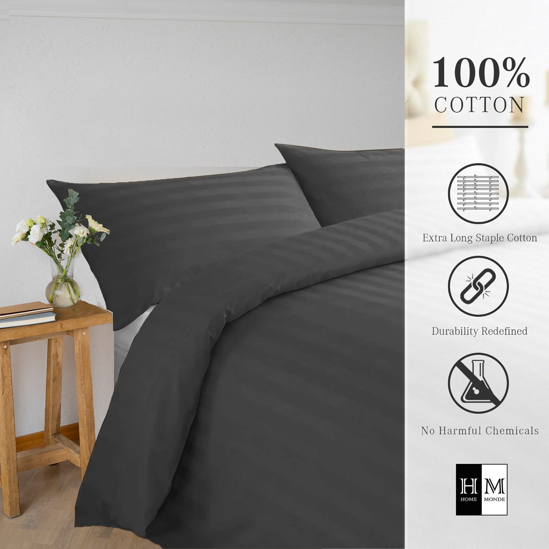 Breton Mellow - Satin Striped Duvet Cover (Grey)-3