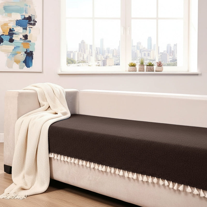 Chenille Solid Brown Sofa Cover-7