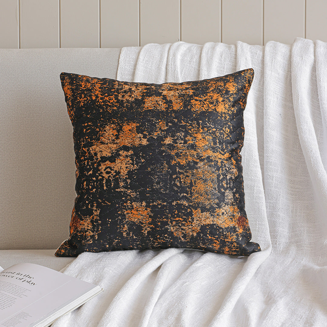 Abstract Pattern Quilted Cushion Cover (Black & Mustard)-2