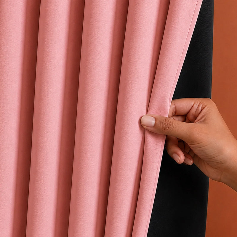 Fort Essential - Black Backing Solid Blackout Curtain (Peach)-2