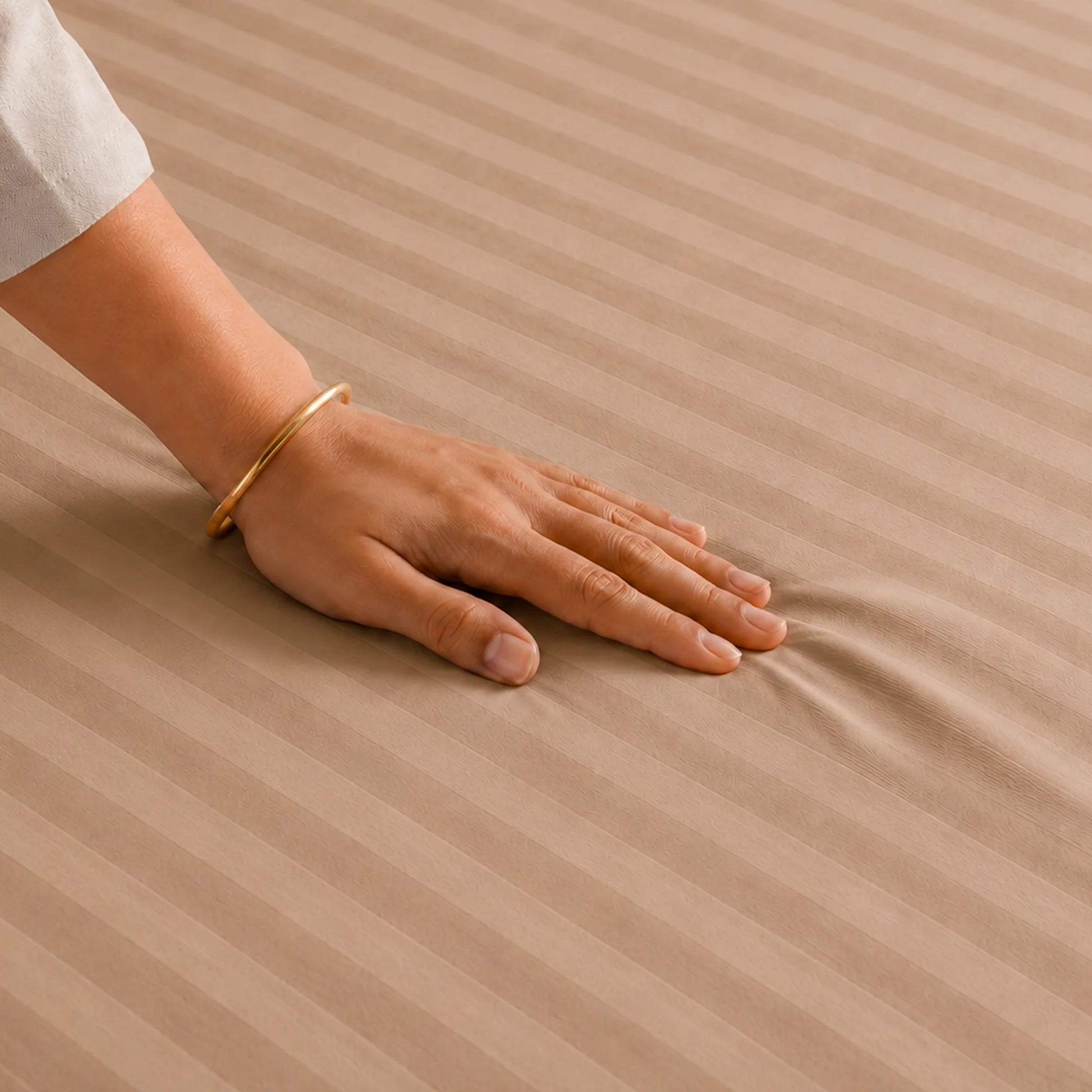 Breton Nap - Satin Stripe Bedsheet (Taupe)-2