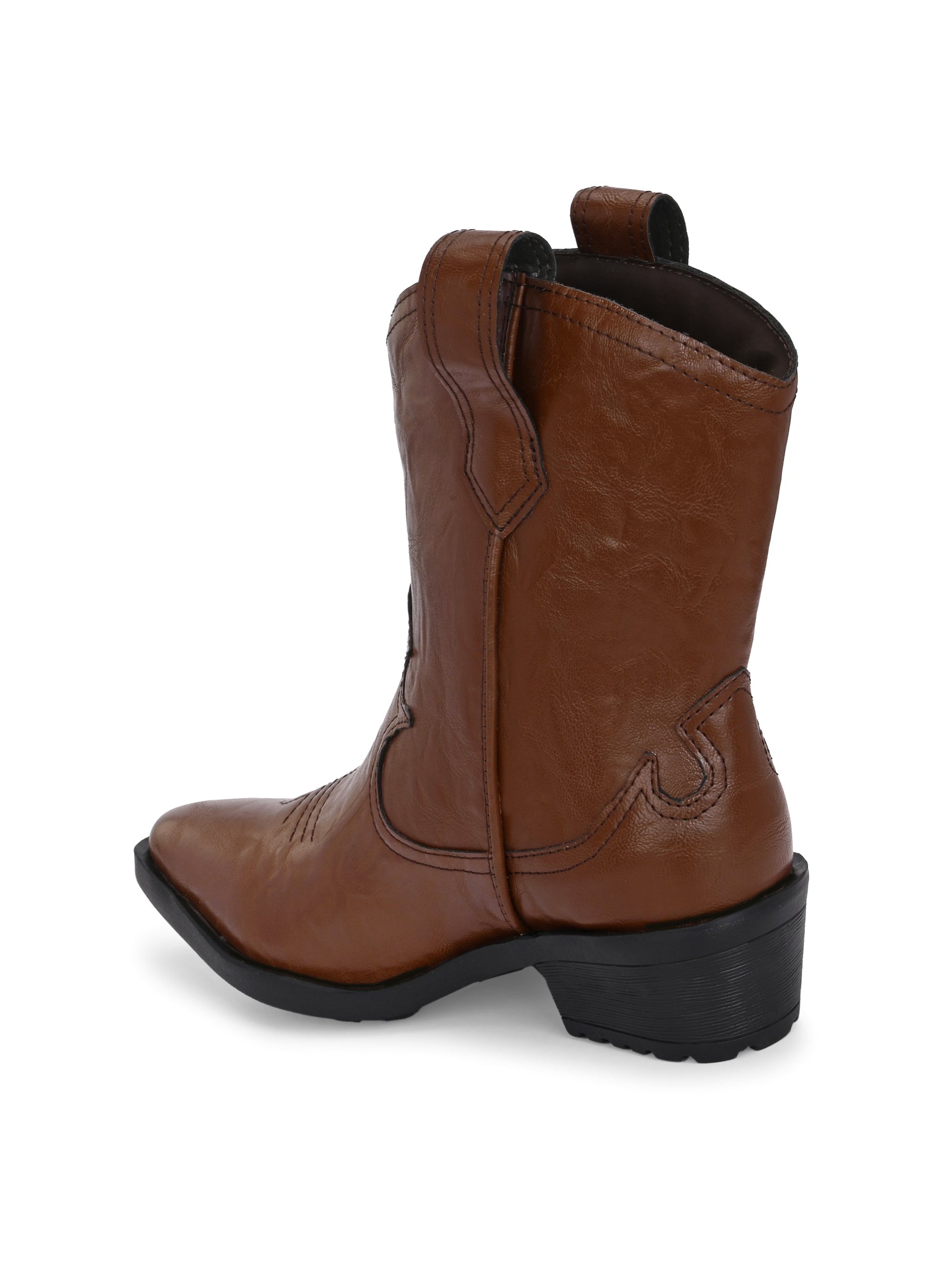 EL PASO Women Faux Leather Casual Slip On Cowboy Boots-17
