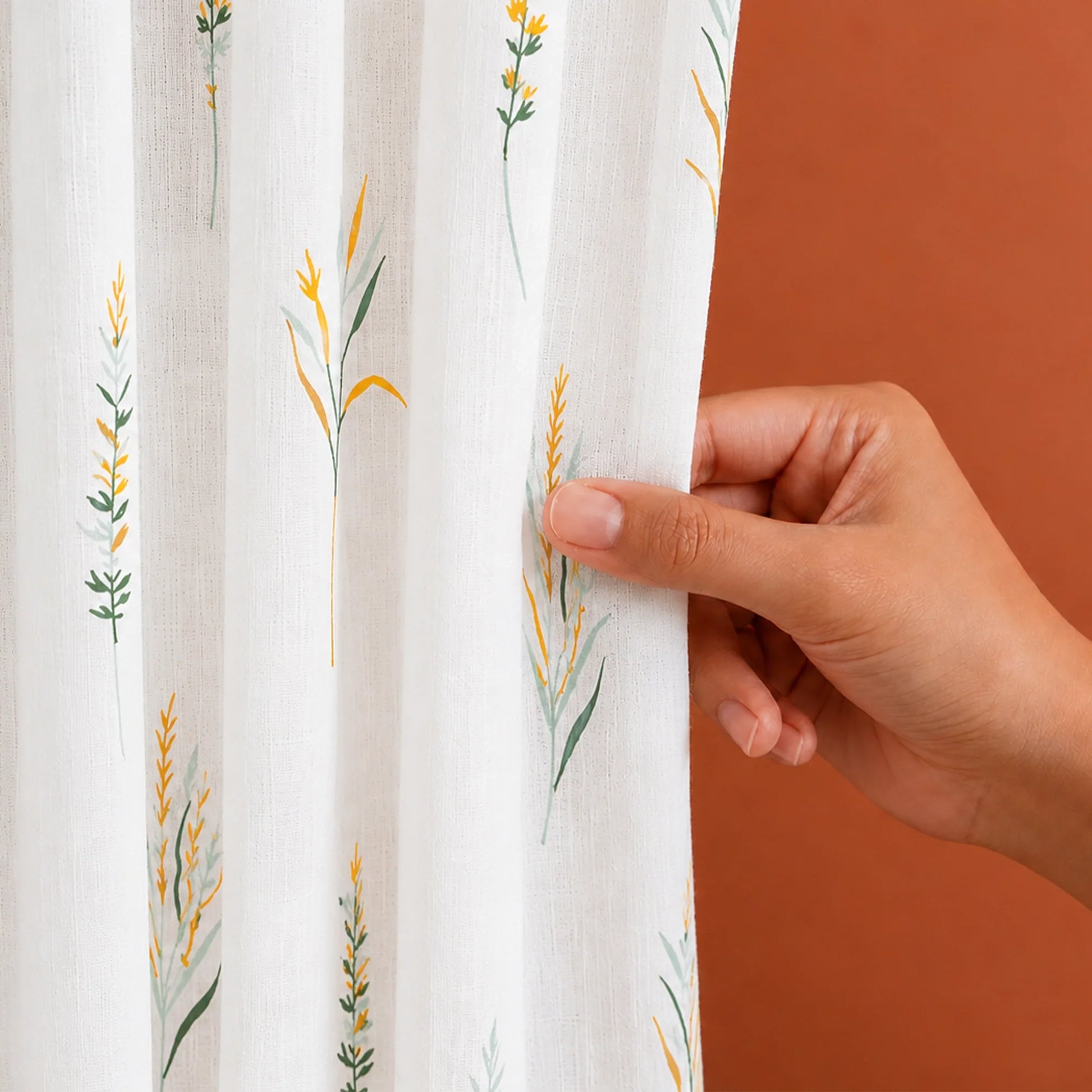 Leafscape Yellow & Green - Printed Eyelet Duck Curtain-2