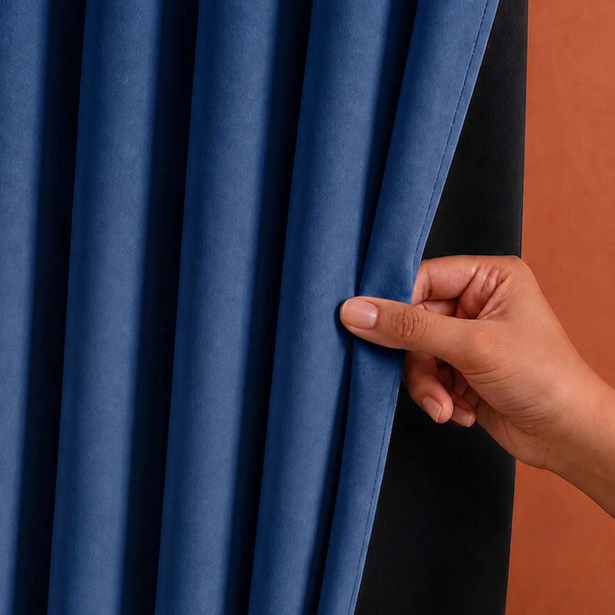 Fort Essential - Black Backing Solid Blackout Curtain (Navy Blue)