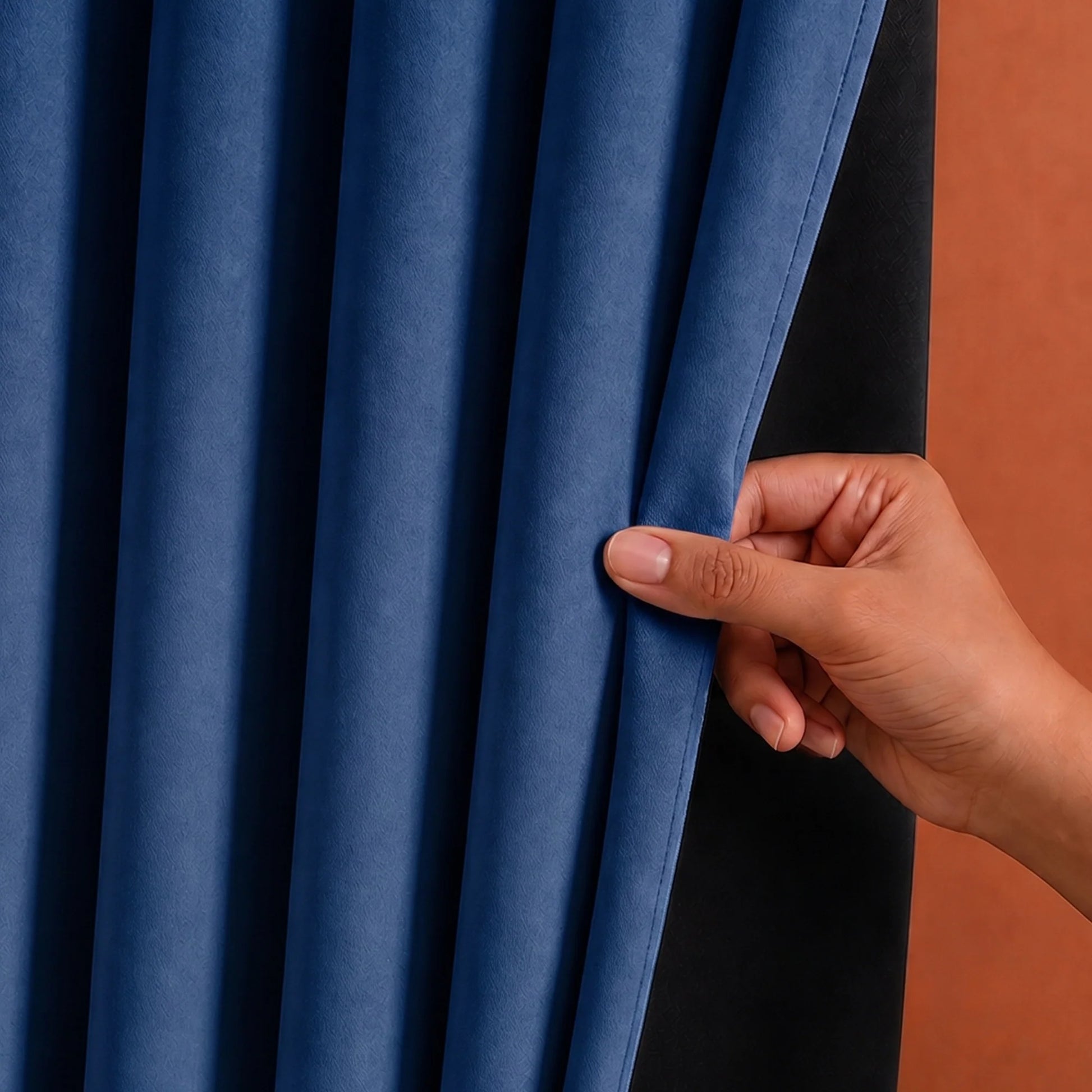 Fort Essential - Black Backing Solid Blackout Curtain (Navy Blue)-2