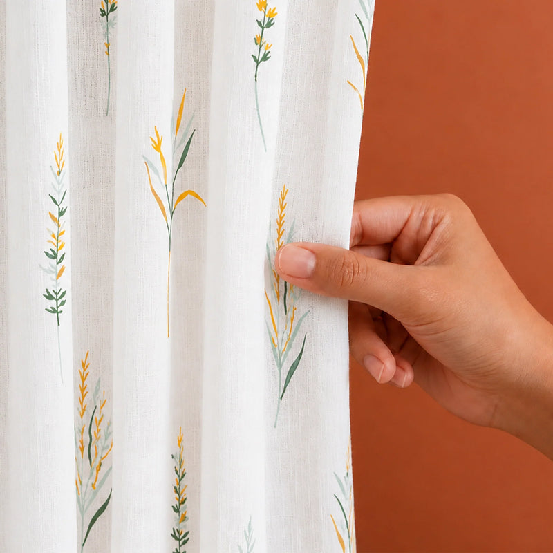 Leafscape Yellow & Green - Printed Rod Pocket Duck Curtain-2