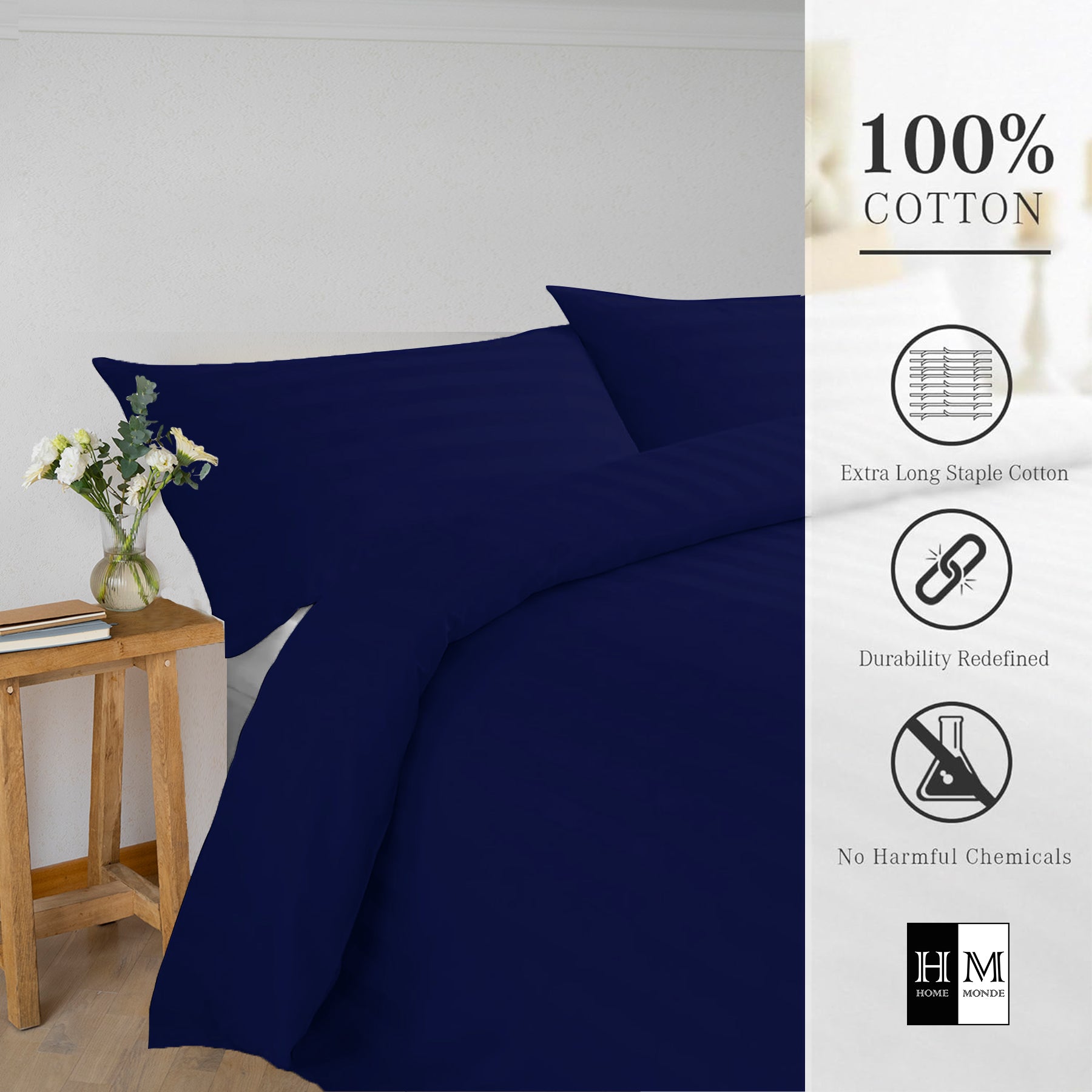 Breton Mellow - Satin Striped Duvet Cover (Navy Blue)-4